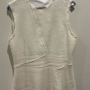 Theory Textured Cream Deconstructed Raw Edged Modern Peplum Top - Large